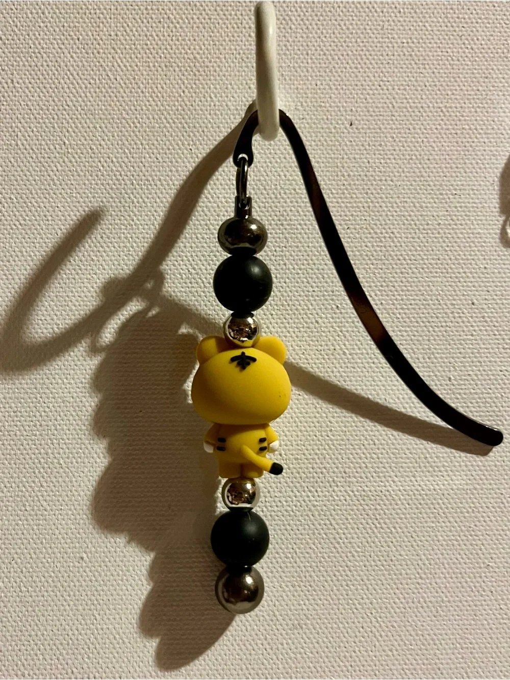 Cute Yellow Tiger Charm Bookmark with Black and Silver Accents